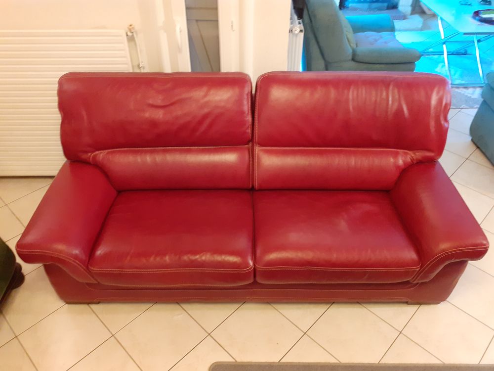 Canap� fixe Cuir pleine fleur Rouge 500� 500 Blanquefort (33)