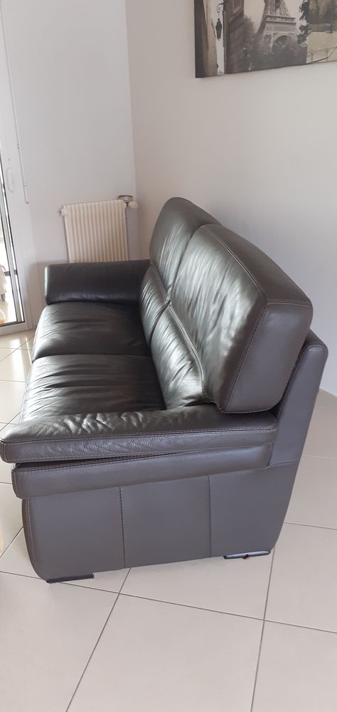 Canap� fixe marron 3 places - Cuir 150 Pessac (33)