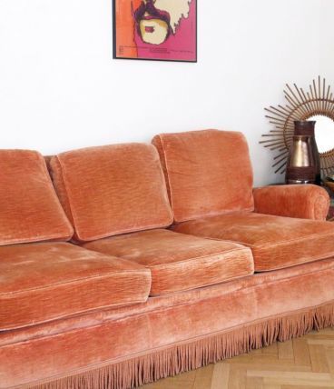 Canap� � franges velours marron convertible + 2 fauteuils 0 Rodez (12)