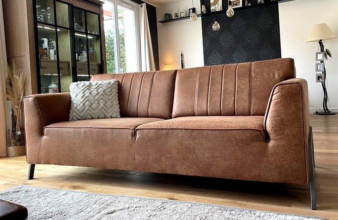 Canap� microfibre effet cuir vieilli 900 Poisat (38)