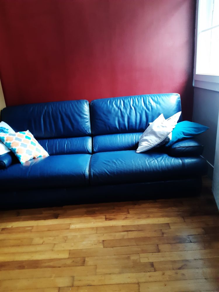 canap� 3 places cuir bleu marine 500 Saint-L� (50)