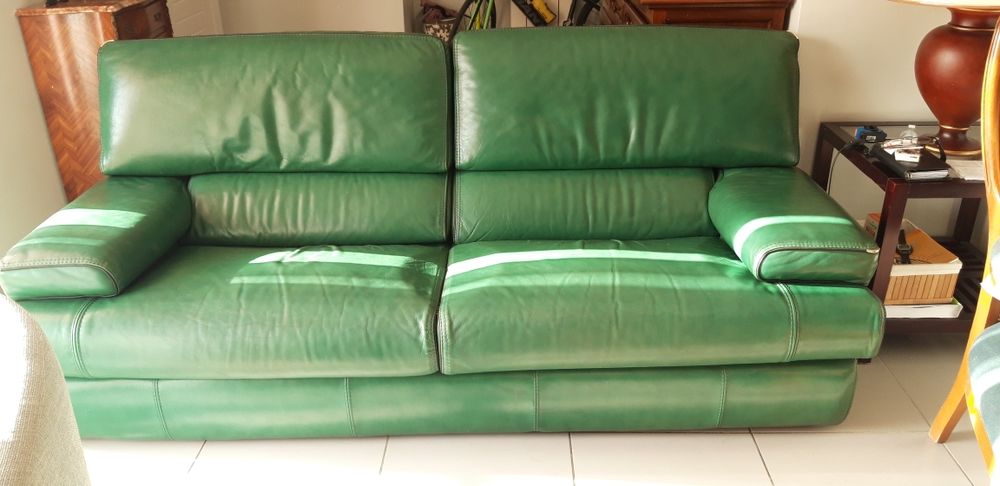 canap� 3 places, en cuir couleur vert bronze. tres bon �tat. 250 Rognac (13)
