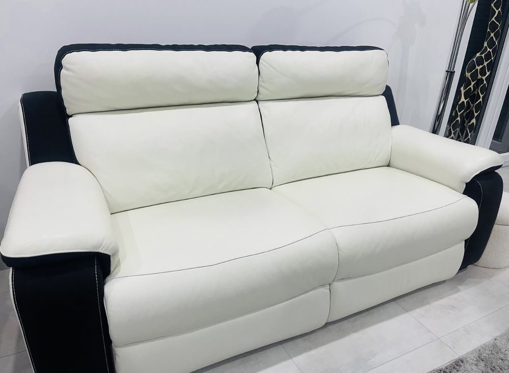 Canap� 3 places cuir blanc et 2 fauteuils �lectriques relax 1890 Dole (39)