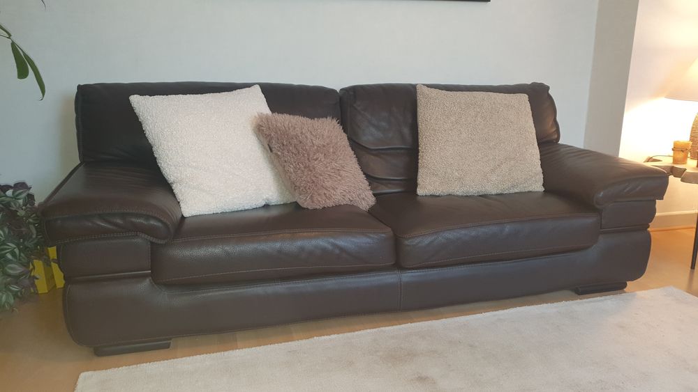 Canap� 3,5 places et deux fauteuils cuir marron Crozatier 950 Riedisheim (68)