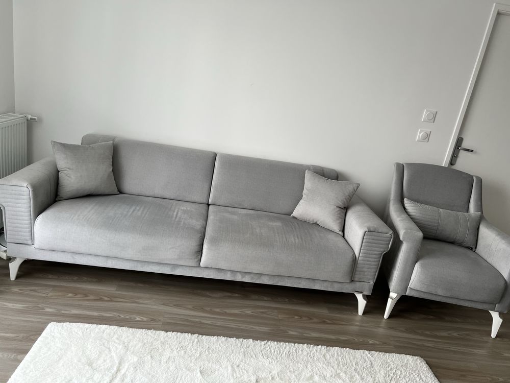 Canap� 3 places + fauteuil BELLONA gris clair 1050 Lagny-sur-Marne (77)
