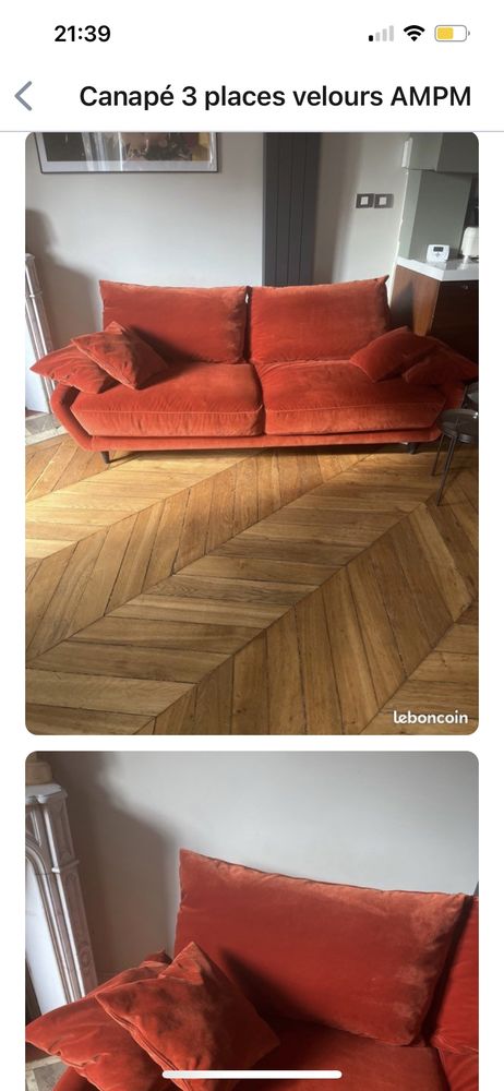 Canap� 3 places Lenakine Rouge Cinabre AMPM 1500 Paris 9 (75)