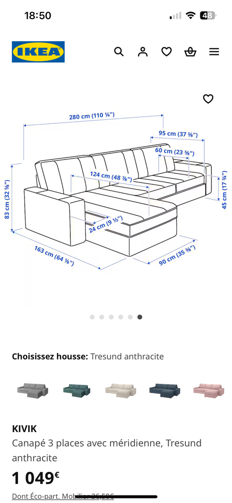 Canap� 3 places et m�ridienne IKEA mod�le kivik 450 Morangis (91)