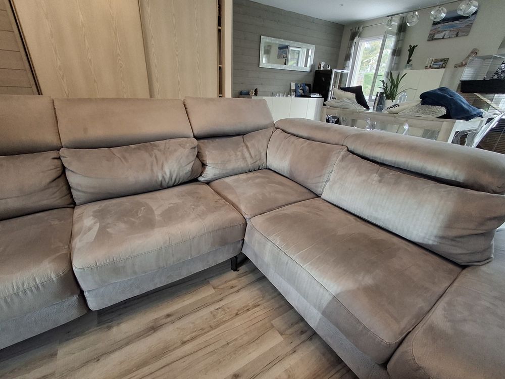 Canap� 3/ 4 places meridienne avec tetieres tissu gris clair 1000 Aubie-et-Espessas (33)