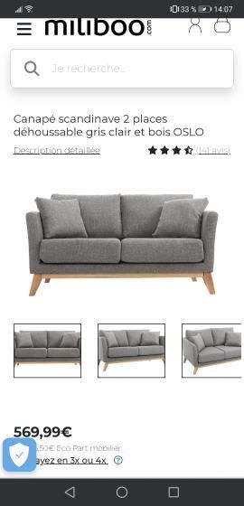Canap� 2 places Miliboo gris 200 Maisons-Alfort (94)