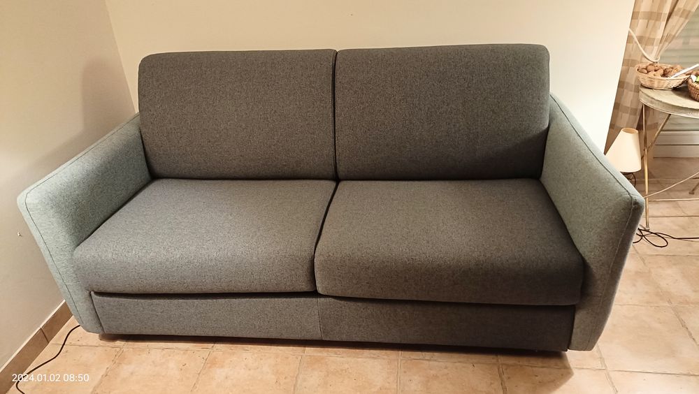 Canap� 3 places tissu gris bleu 300 Camp�n�ac (56)