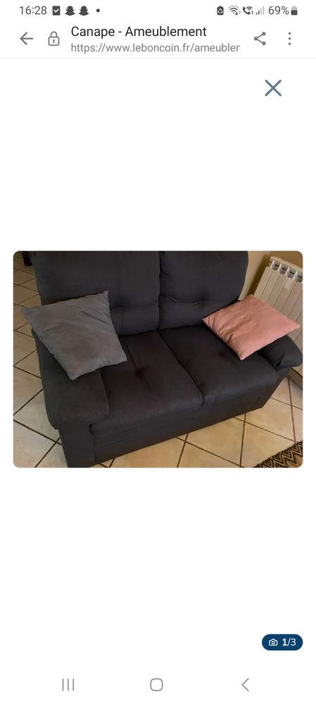  canap� 2 places en tissu gris 200 S�te (34)