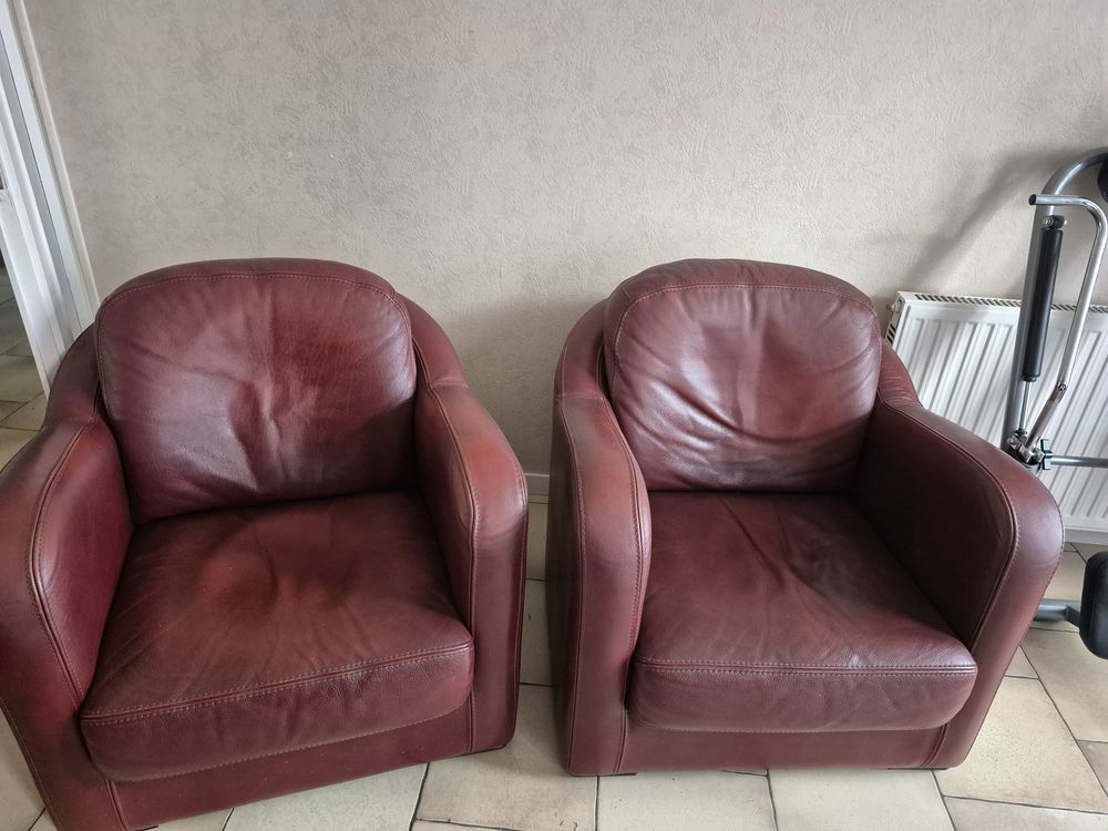 Canape plus 2 fauteuils en cuir acajou 500 Ruelle-sur-Touvre (16)