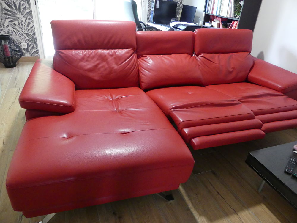 CANAPE RELAX ANGLE DROIT CUIR ROUGE 2900 F�lines (07)