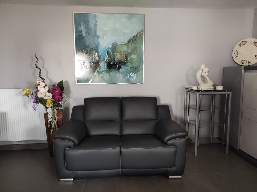 Canap� relax �lectrique cuir gris bleut� 800 Lattes (34)