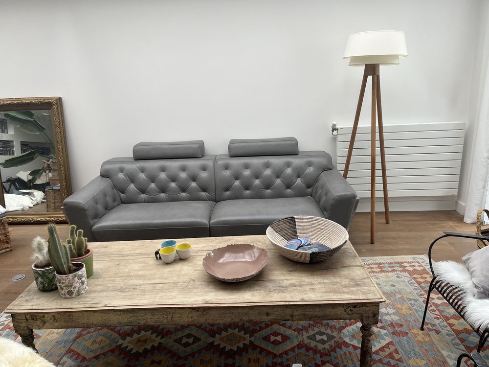 Canap� rochebobois cuir grain� gris pleine fleur design 1400 Levallois-Perret (92)