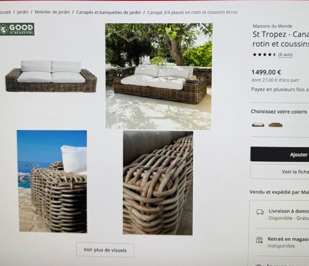 Canap� en rotin et coussins 500 Trans-en-Provence (83)