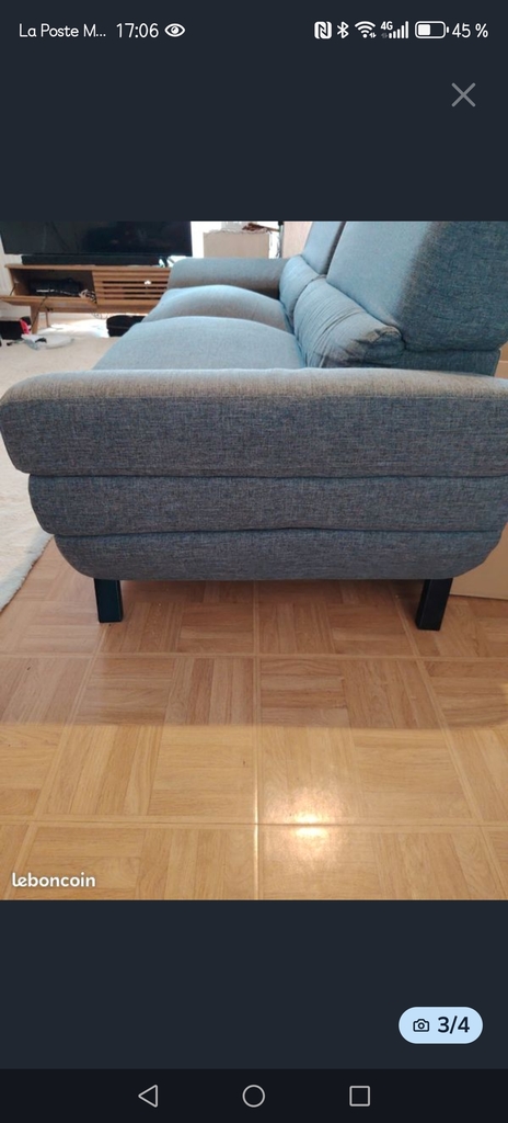 Canap� tissu gris accoudoirs arrondis 100 Le Mans (72)