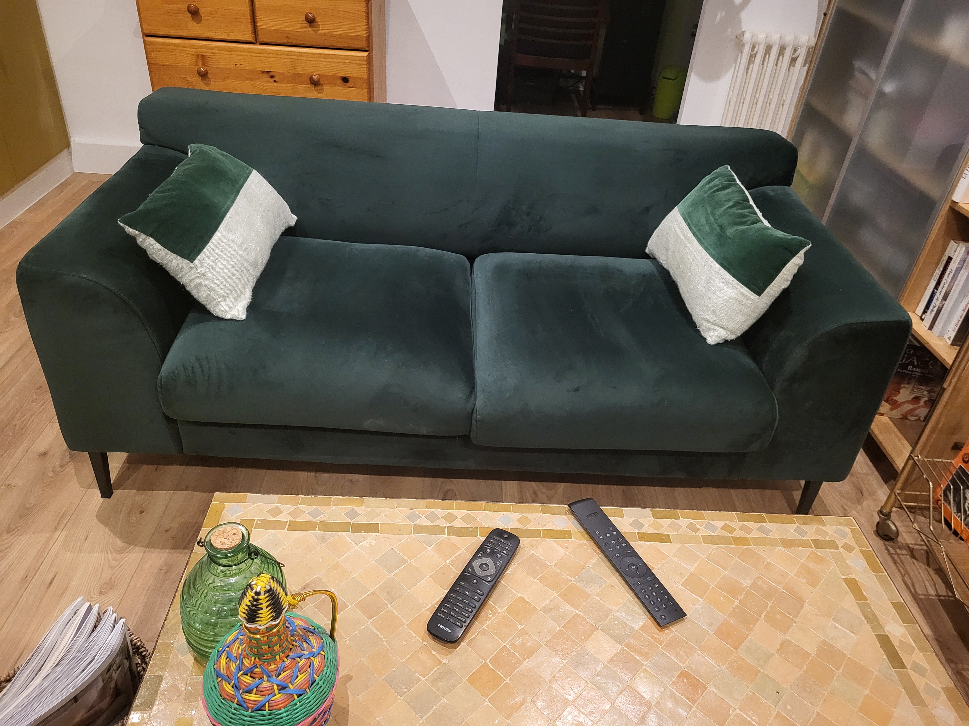 canap� velour vert fixe 2 places 480 Mimet (13)