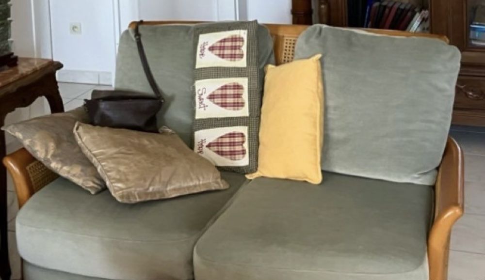 CANAP� VINTAGE 2 PLACES ROCHE BOBOIS CANNAGE BOIS AMANDE 150 Auriol (13)