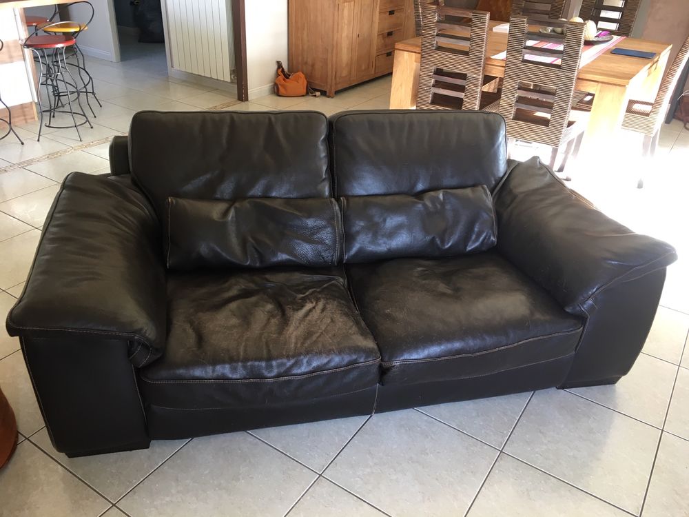 2 Canap�s cuir marron 2 et 3 places 0 Dax (40)