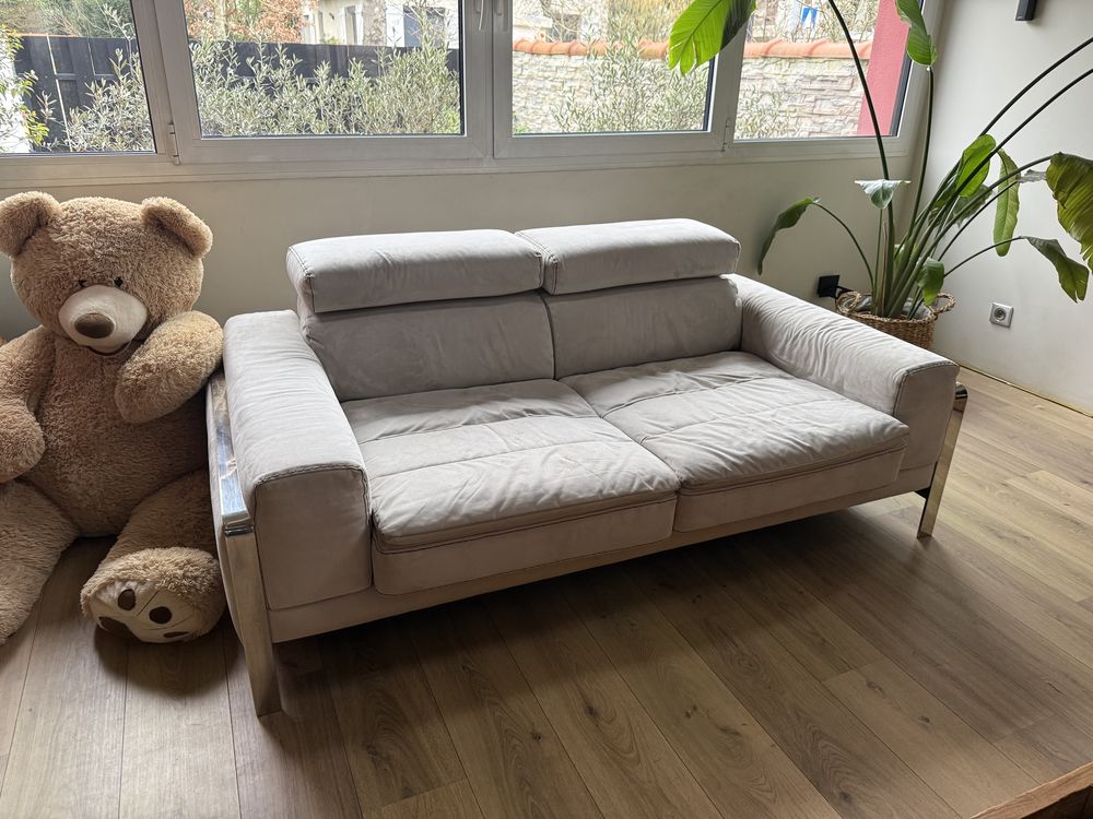 Lot de 2 canap�s cuir NIERI design italien gris clair 490 La Varenne St Hilaire (94)