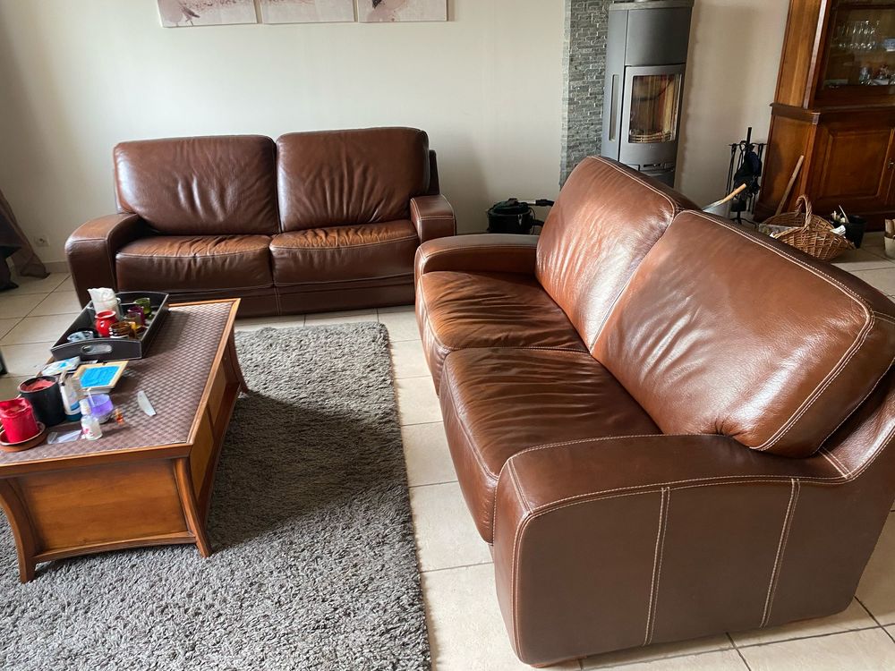 2 canap�s cuir v�ritable 275 Fontaine-la-Guyon (28)