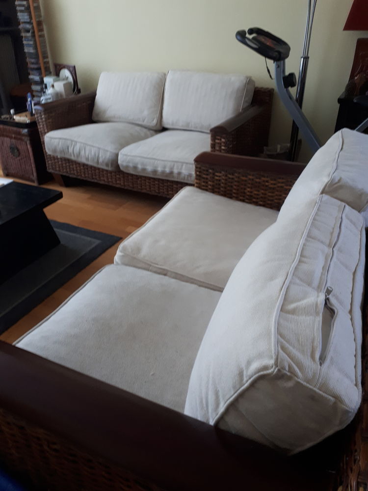 2 canap�s 2 personnes en jonc tress� et coussins DEHOUSSABLE 40 Rosny-sous-Bois (93)