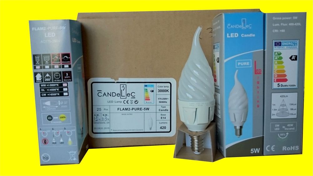 CANDELEC Lot de 25 LED Ampoules FLAM2 PURE Culot E14 5W 420 40 Saint-P�tan (22)