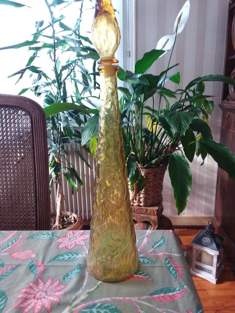 Carafe / G�nie en verre empoli Italien couleur jaune ambr� 50 Habsheim (68)