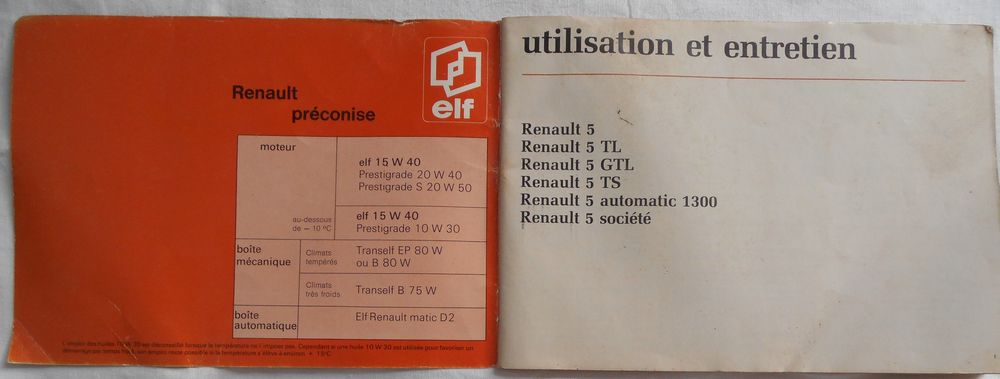 CARNET D'UTILISATION ET D'ENTRETIEN de RENAULT 5. 0 Le Havre (76)