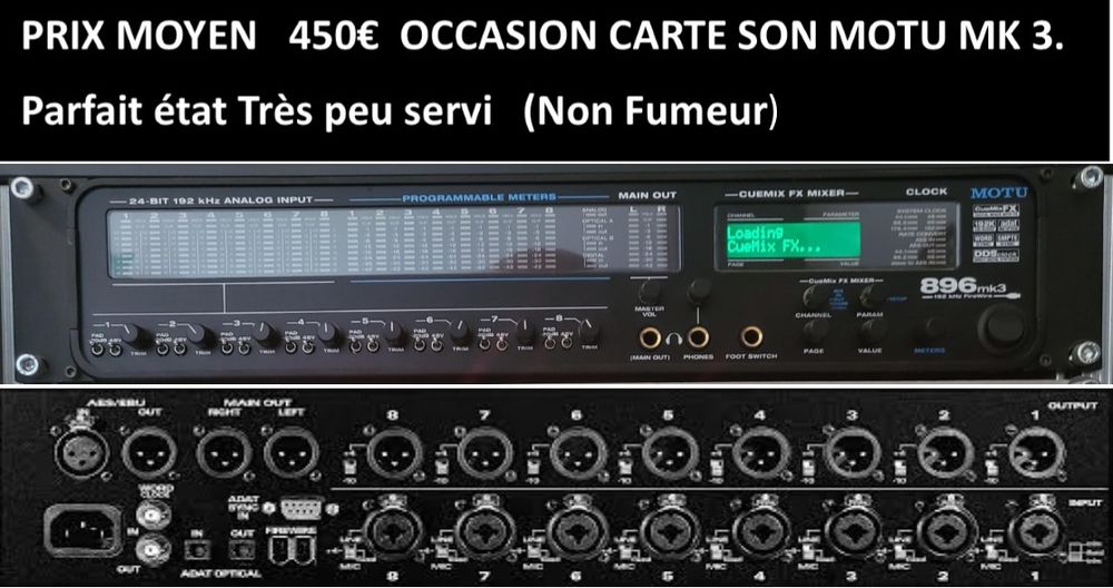 Carte son Pro. MOTU 896MK3    24 bits (Non-Fumeur) 400 Cergy (95)