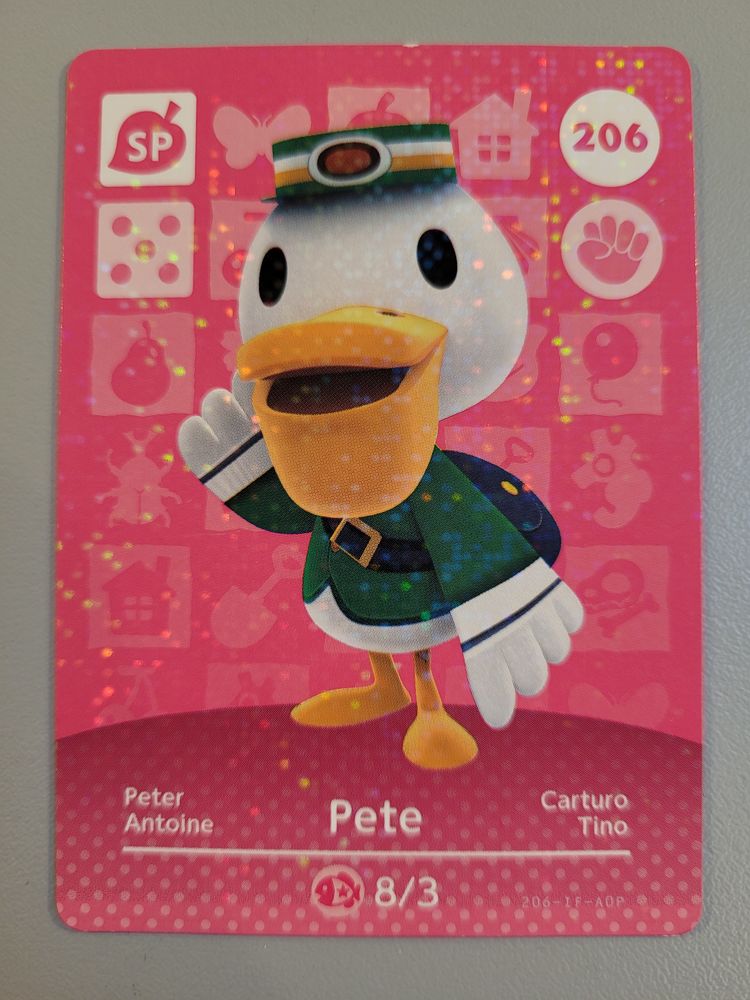 Carte Officielle Amiibo Animal Crossing Série 3 N° 206 Pete 2 Reims (51)