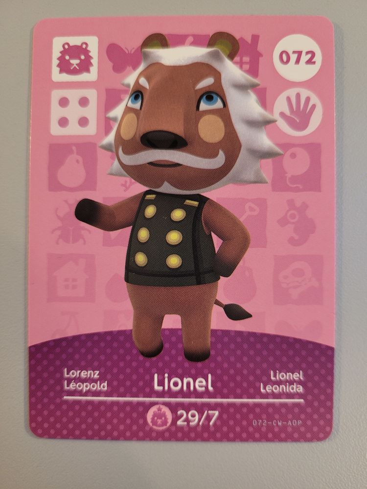 Carte Officielle Amiibo Animal Crossing Série 1 N° 072 Lione 3 Reims (51)
