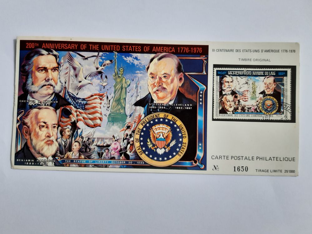 Carte postale et timbre du Bi-Centenaire Des États-Unis  0 Châteaulin (29)