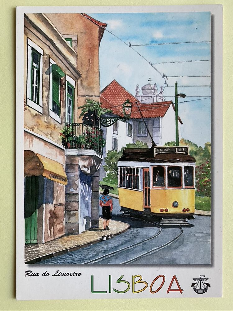 Carte Postale Tramway Rua do Limoeiro_Aquarelle de LISBOA 3 Jou�-l�s-Tours (37)