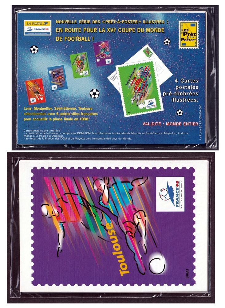 Lot de Carte Postales et Enveloppes Coupe du monde foot 98 8 N�ris-les-Bains (03)