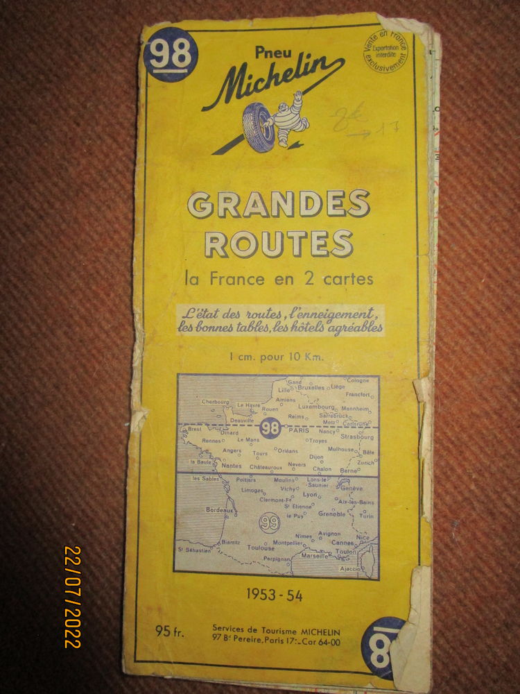 carte routi�re MICHELIN n�98 GRANDES ROUTES 1953-1954 10 Chanteloup-en-Brie (77)