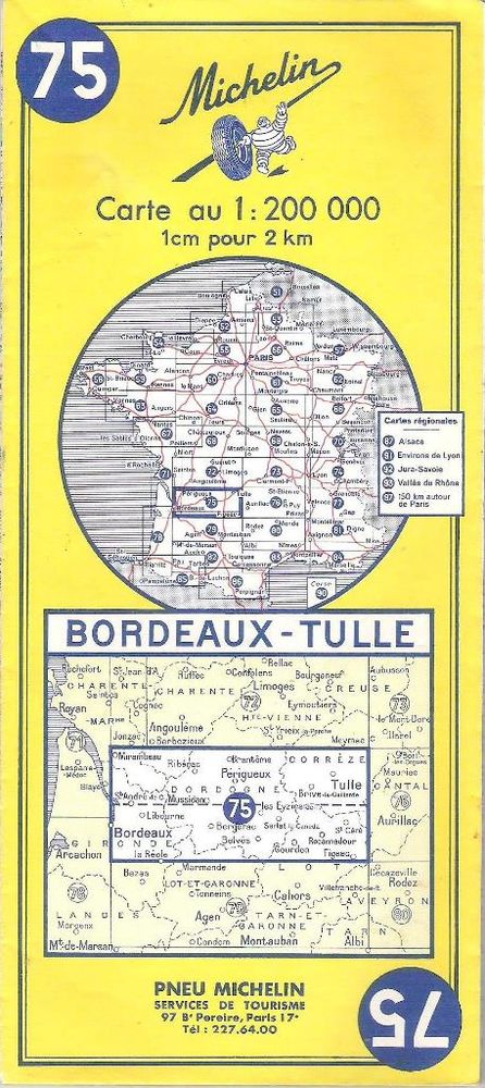 Carte routière Michelin n° 75 Bordeaux - Tulle 1 Balma (31)
