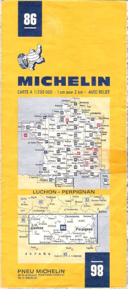 Carte routi�re Michelin 86 Luchon - Perpignan 1 Balma (31)