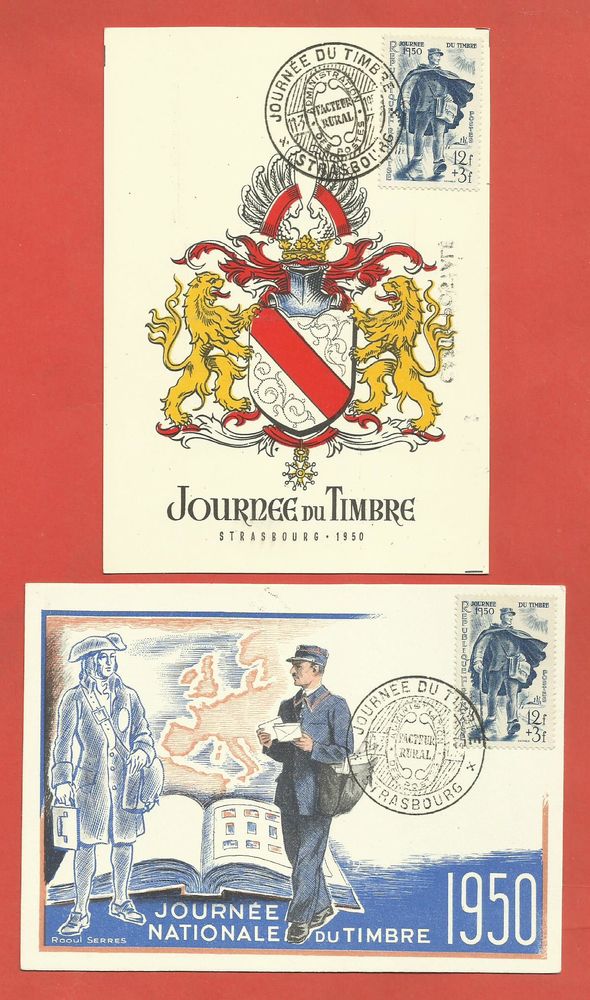 lot 2 cartes journ�e du timbre facteur rural strasbourg 1950 6 Saint-Amand-Montrond (18)