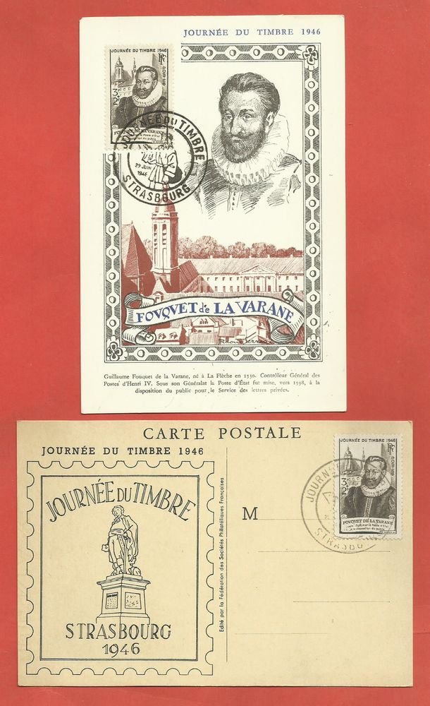 lot 2 cartes journ�e du timbre strasbourg 1946 6 Saint-Amand-Montrond (18)