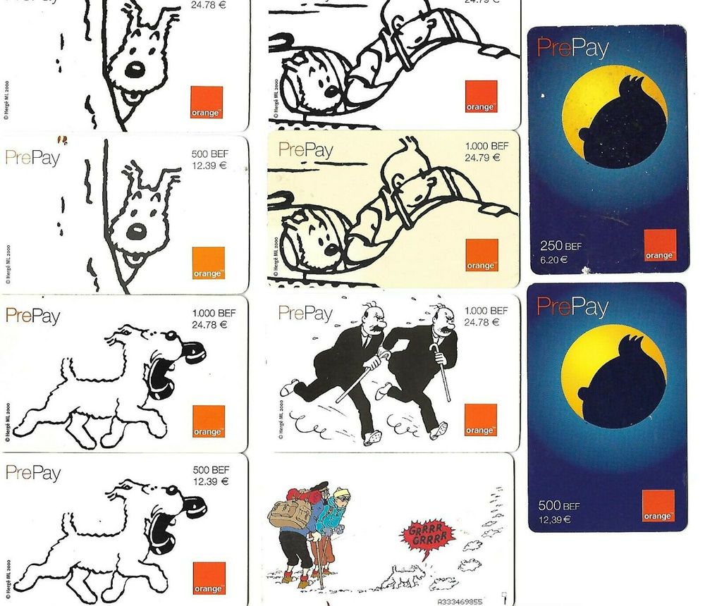10 cartes téléphones belges Tintin usagées 12 Jussey (70)