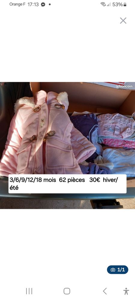1 carton de 62 v�tements  fille 3/6/9/12/18 mois hiver/�t� 30 Laize-la-Ville (14)