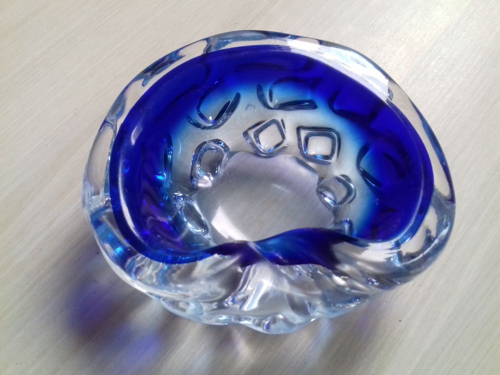 Cendrier Vintage 1960 authentique en verre transparent/bleu 40 Paris 15 (75)