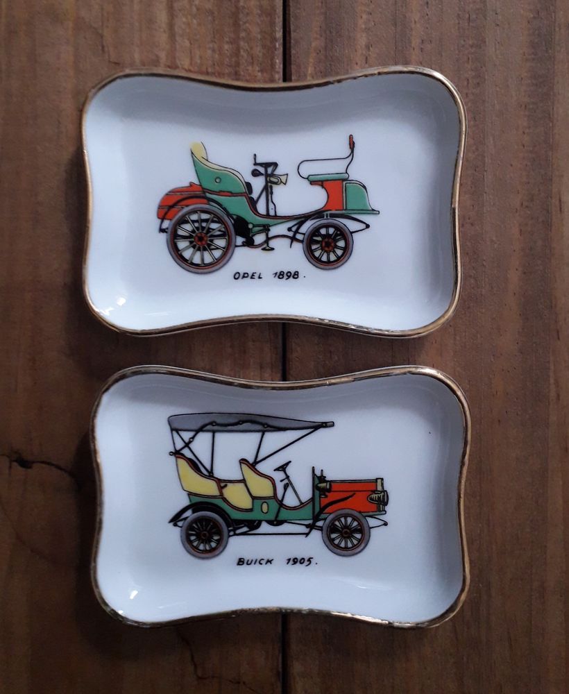 Lot de 2 cendriers porcelaine de Limoges : voitures 10 Verneuil-sur-Vienne (87)