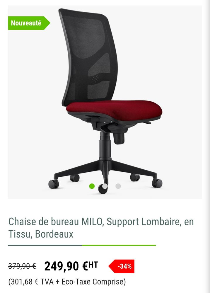 Chaise de bureau MILO, Support Lombaire, en Tissu, Bordeaux 120 Varennes-Jarcy (91)