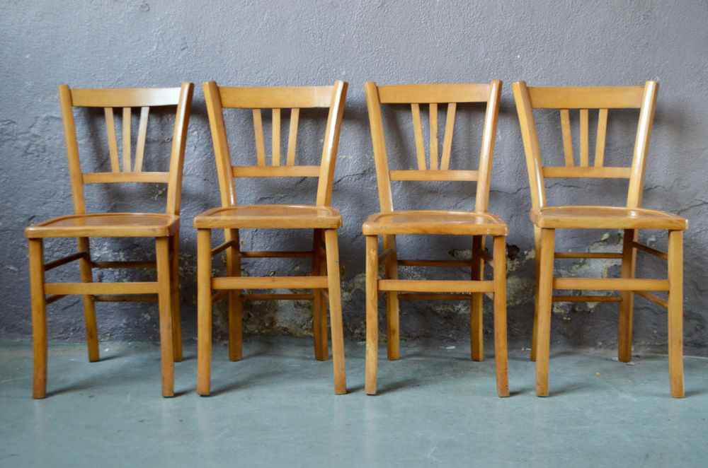 Lot de 4 chaises bistrot vintage anciennes boh�me d�co bois 320 Wintzenheim (68)