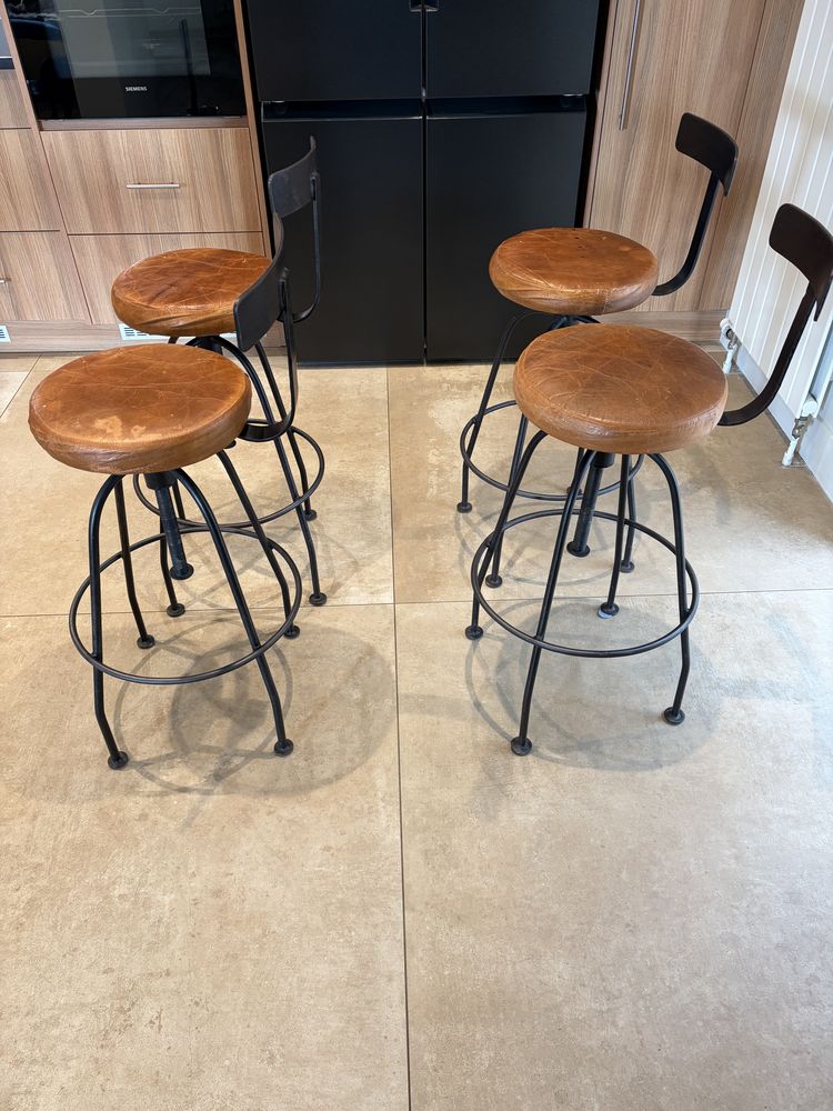 ? Lot de 4 chaises de bar en cuir de veau ? style industrie 250 Tours (37)