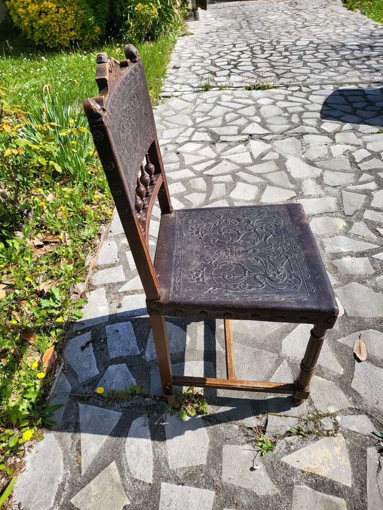 6 Chaises hautes en ch�ne massif avec cuir martel� 200 Monflanquin (47)