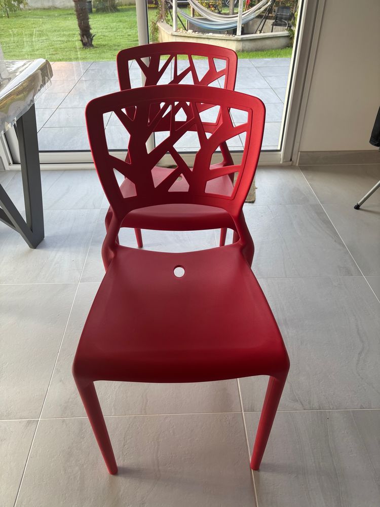 LOT 4 CHAISES POLYPROPYLENE ROUGE 150 Landaul (56)